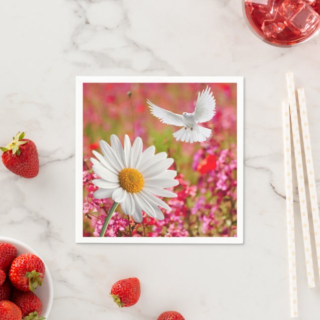 Serviette En Papier Papier, Rose White Dove Daisy (En situation)