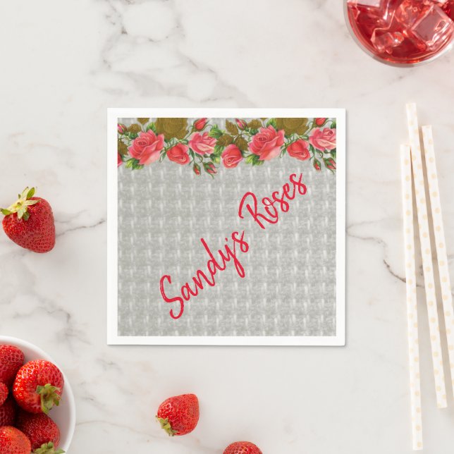 Serviette En Papier Papier, Roses rouges Gris (En situation)