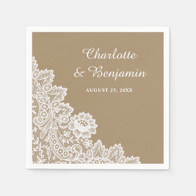 Serviette En Papier Papier rustique Kraft et serviettes Mariage dentel (Devant)