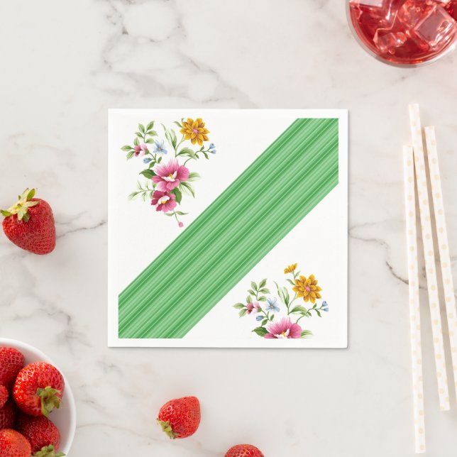 Serviette En Papier Papier serviettes, vert et blanc Floral (En situation)