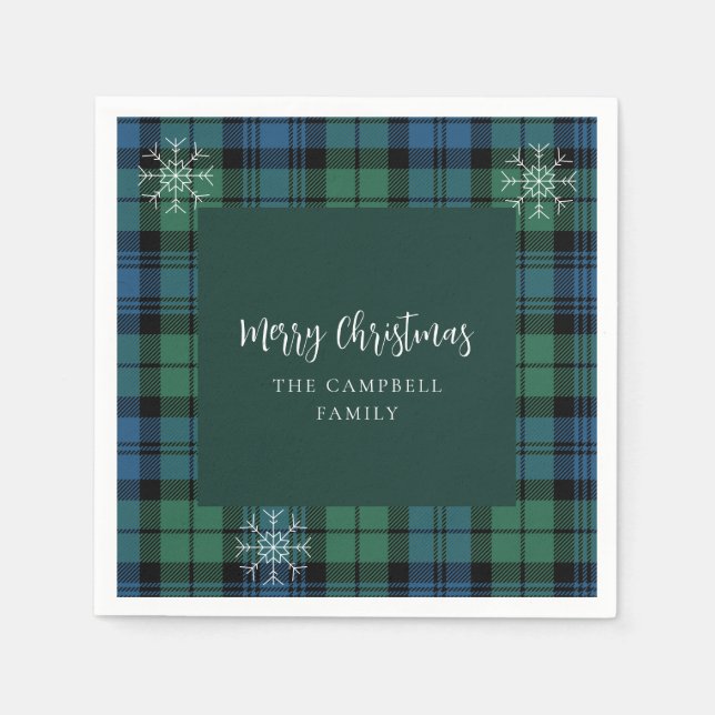 Serviette En Papier Papier Tartan Campbell Snowflakes Script Plaid (Devant)