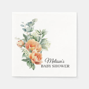 Serviette En Papier Papier vert à fleurs de corail rustique