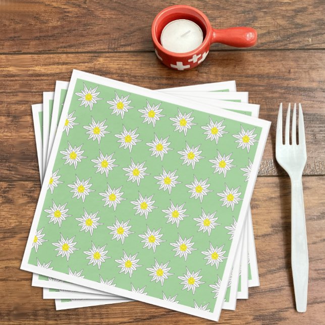 Serviette En Papier Papier vert clair serviettes avec Edelweiss Motif (Créateur téléchargé)