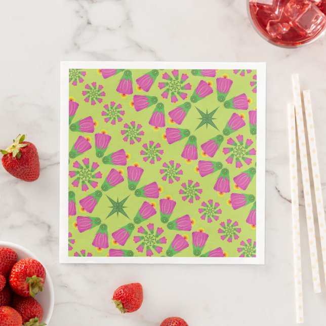 Serviette En Papier Papier vert rétro Bell Flower Mandalas (En situation)