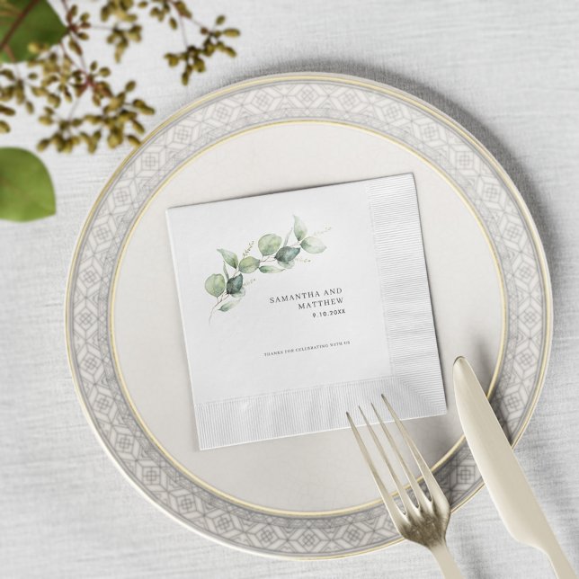 Serviette En Papier Papier Wedding shower de feuillage Eucalyptus aqua (Eucalyptus Greenery Minimalist Wedding Reception Custom Paper Napkin)