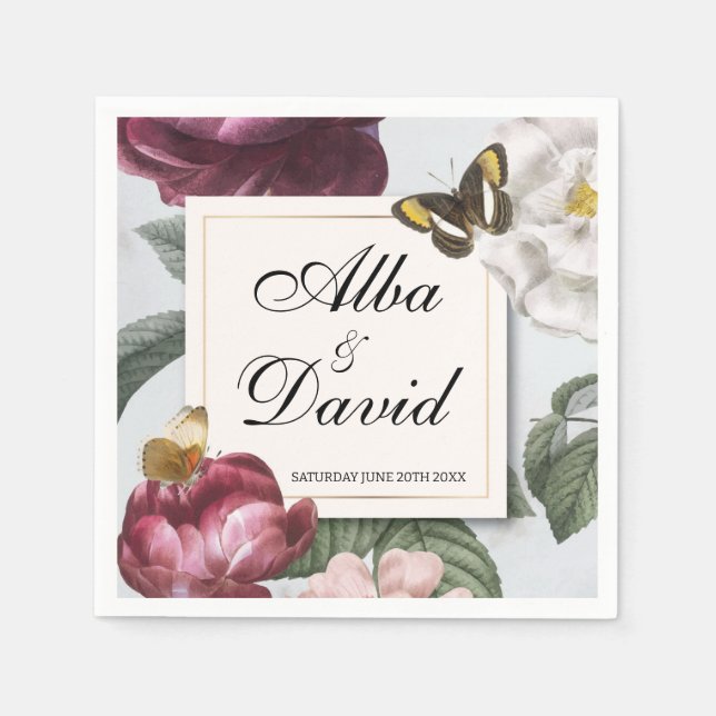 Serviette En Papier Papillon à fleurs de Mariage de serviettes (Devant)