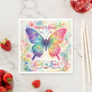 Serviette En Papier Papillon arc-en-ciel à l'aquarelle "L'amour est l'