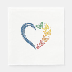 Serviette En Papier Papillon arc-en-ciel cœur design de gravure vintag