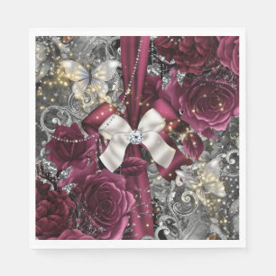 Serviette En Papier Papillon argent Bourgogne rose démodé shabby vinta