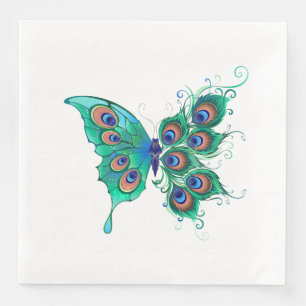 Serviette En Papier Papillon aux plumes de paon vert