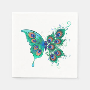 Serviette En Papier Papillon aux plumes de paon vert