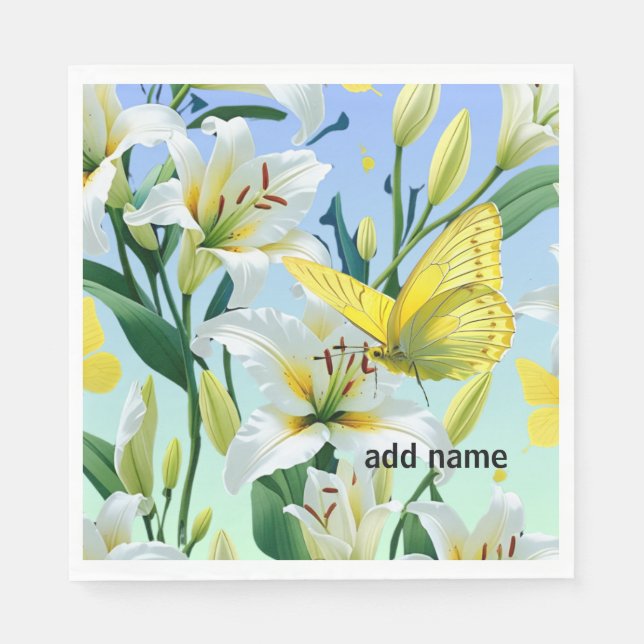 Serviette En Papier Papillon blanc Lily jaune de la serviette (Devant)