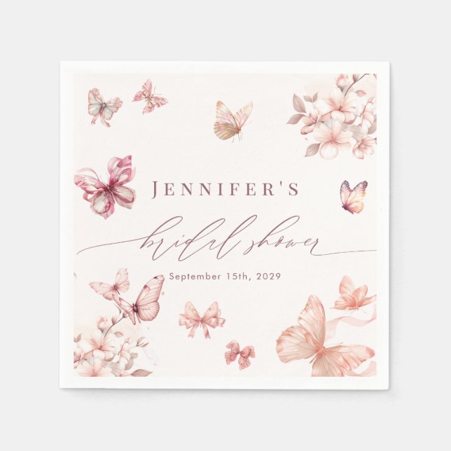 Serviette En Papier Papillon Coquette |  Baptême de Mariage Papillons  (Devant)