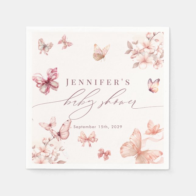Serviette En Papier Papillon Coquette |  Fête de Naissance Papillons  (Devant)