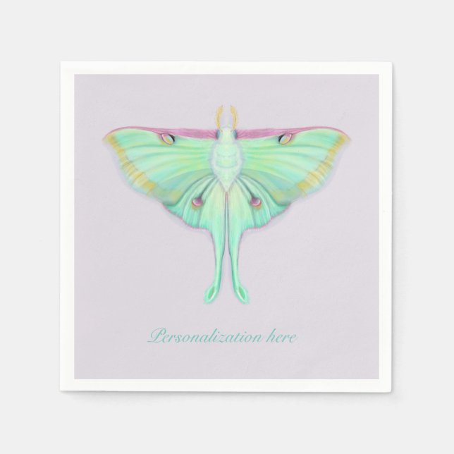 Serviette En Papier Papillon de lune avec personnalisation sur lavande (Devant)