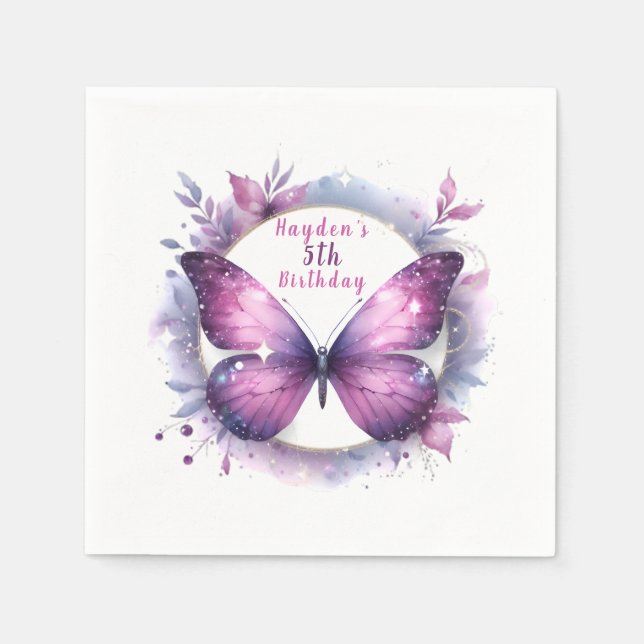 Serviette En Papier Papillon de Parties scintillant violet - Anniversa (Devant)