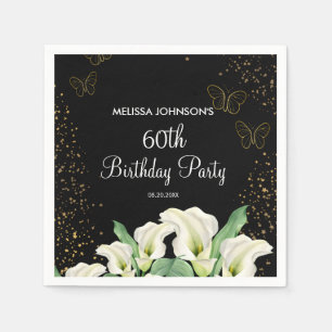 Serviette En Papier Papillon d'or Blanc Calla Lily Noir Anniversaire
