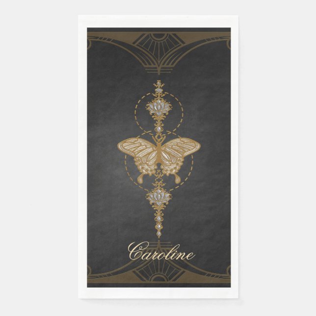 Serviette En Papier Papillon doré. (Devant)