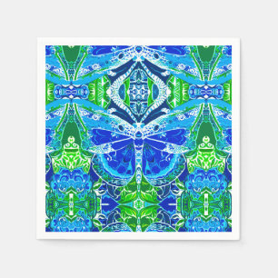 Serviette En Papier Papillon et Médaillon Motif en bleu