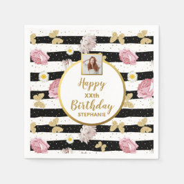 Serviette En Papier Papillon Floral Anniversaire Personnalisé avec Pho