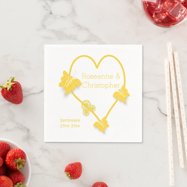 Serviette En Papier Papillon jaune Mariage de conception cardiaque (En situation)