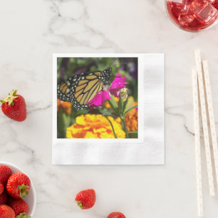 Serviette En Papier Papillon Monarque sur Marigold rose