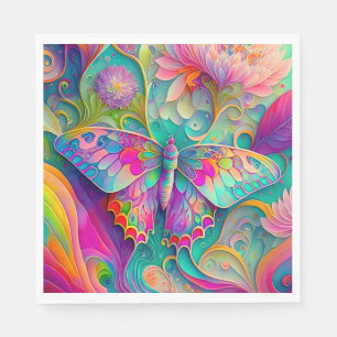Serviette En Papier Papillon psychédélique coloré et fleurs