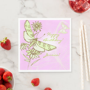 Serviette En Papier Papillon Rose Citron Vert
