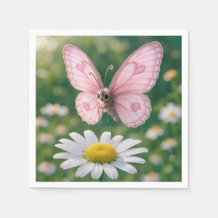 Serviette En Papier Papillon rose girly et marguerite blanche
