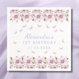 Serviette En Papier Papillon rose violet floral fille 1er anniversaire