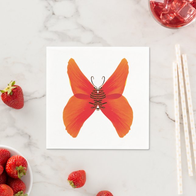 Serviette En Papier Papillon rouge orange avec votre nom (En situation)