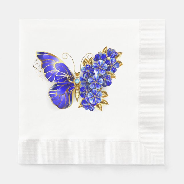 Serviette En Papier Papillon saphir à fleurs (Devant)