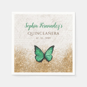 Serviette En Papier Papillon vert émeraude rustique vintage or