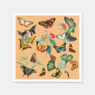 Serviette En Papier Papillon vintage, Arrière - plan orange jaune