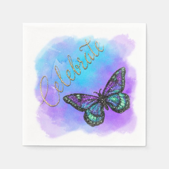 Serviette En Papier Papillon violet et bleu peint (Devant)