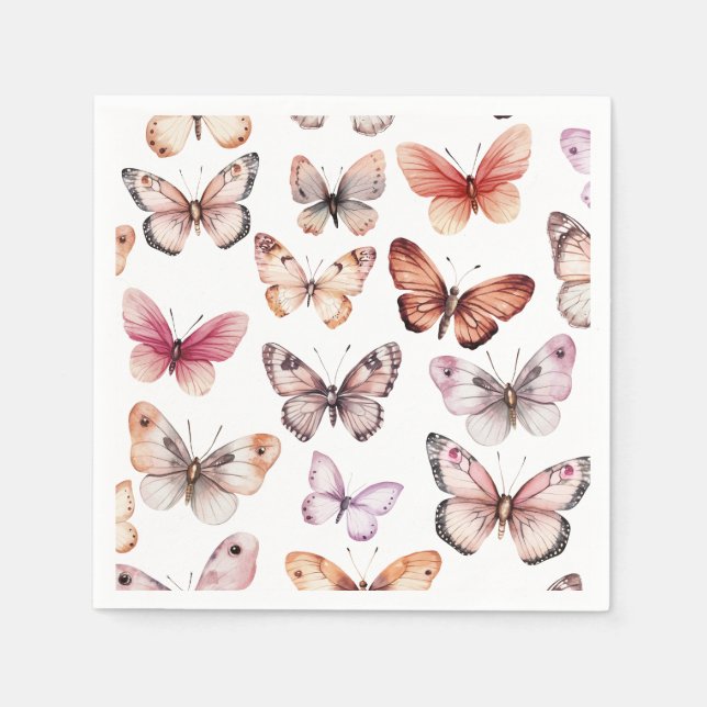 Serviette En Papier Papillons Aquarelle Anniversaire Baby shower nupti (Devant)
