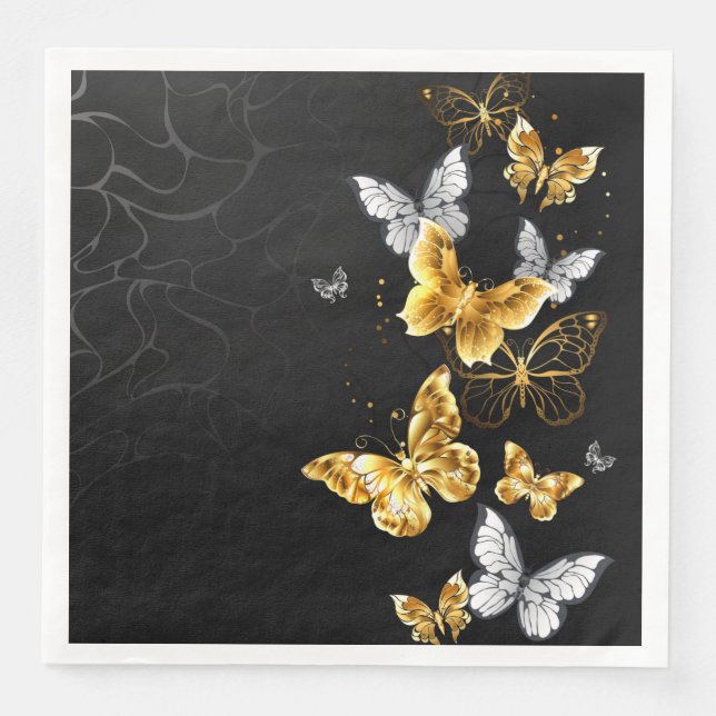 Serviette En Papier Papillons blancs et dorés (Devant)