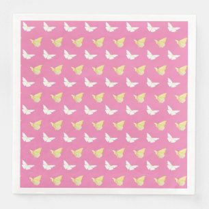 Serviette En Papier Papillons blancs et jaunes clairs volant rose