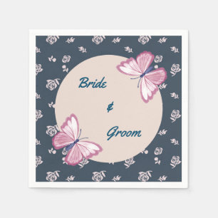 Serviette En Papier papillons bleu marine rose napkin floral