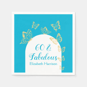 Serviette En Papier Papillons bleu or moderne Fabuleux anniversaire
