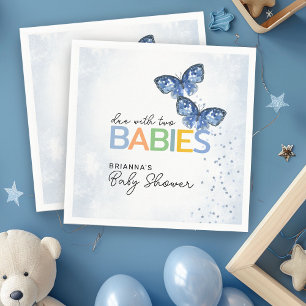 Serviette En Papier Papillons bleus à deux Baby showers jumeaux