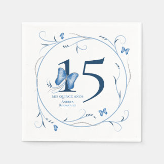 Serviette En Papier Papillons bleus et perruques Quinceañera