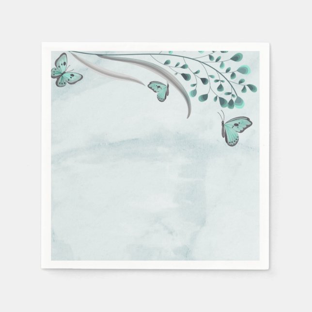 Serviette En Papier papillons bleus turquoise feuille mariage botaniqu (Devant)