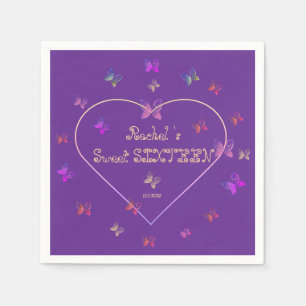 Serviette En Papier Papillons de coeur rose doux 16 Anniversaire