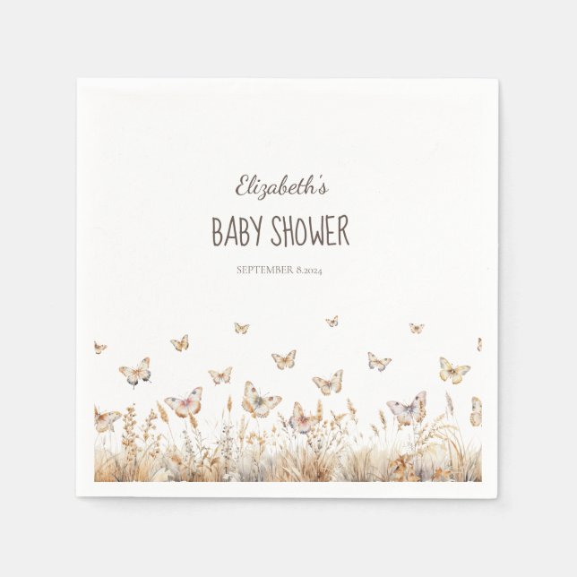 Serviette En Papier Papillons de prairie aquarelle (Devant)