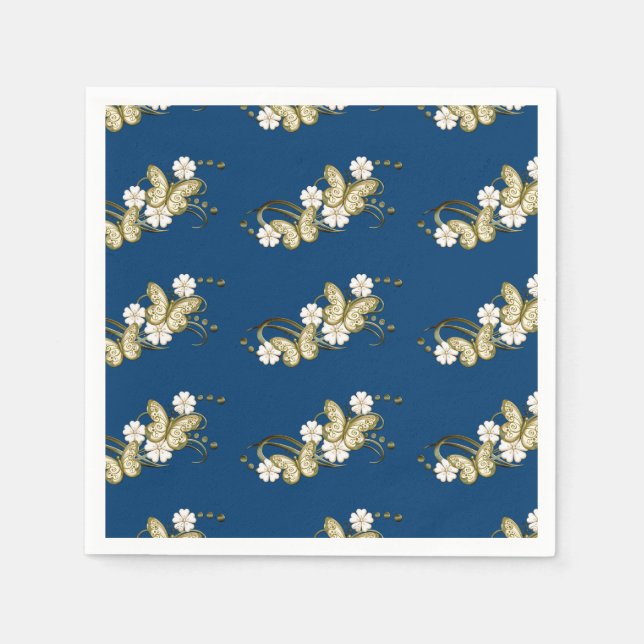 Serviette En Papier Papillons d'or modèle floral serviettes (Devant)