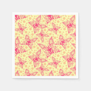 Serviette En Papier papillons en dentelle pourpre sur pois jaune