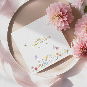 Serviette En Papier Papillons enchantés Baby shower frontalier floral