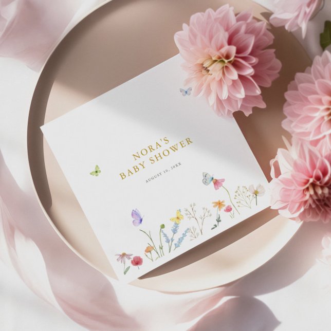 Serviette En Papier Papillons enchantés Baby shower frontalier floral (Créateur téléchargé)