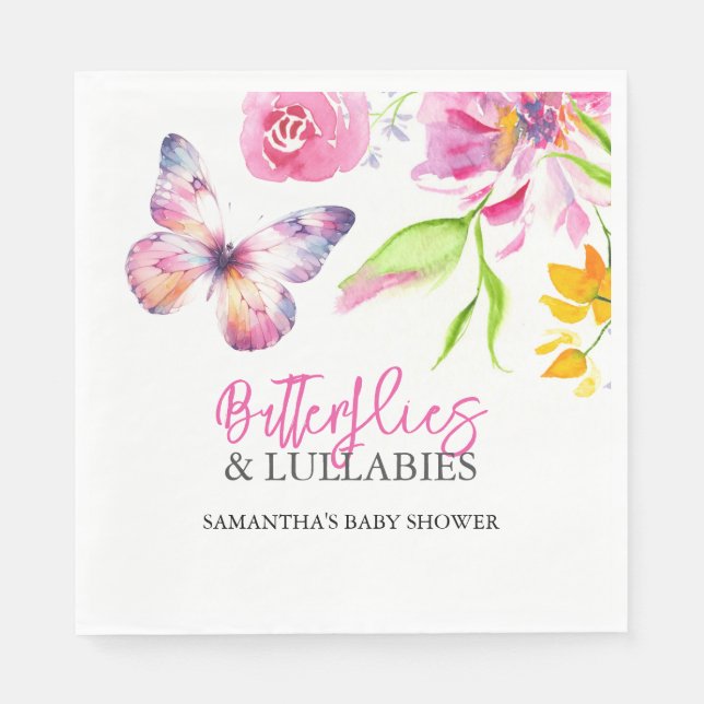 Serviette En Papier Papillons et berceuses Baby shower Aquarelle (Devant)